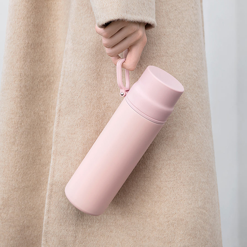 Stainless Steel Thermos with 2 Cups - Hot Pink